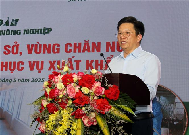 Phó Giám đốc Trung tâm Khuyến nông Quốc gia Lê Minh Lịnh phát biểu tại diễn đàn. Ảnh: Văn Đạt - TTXVN