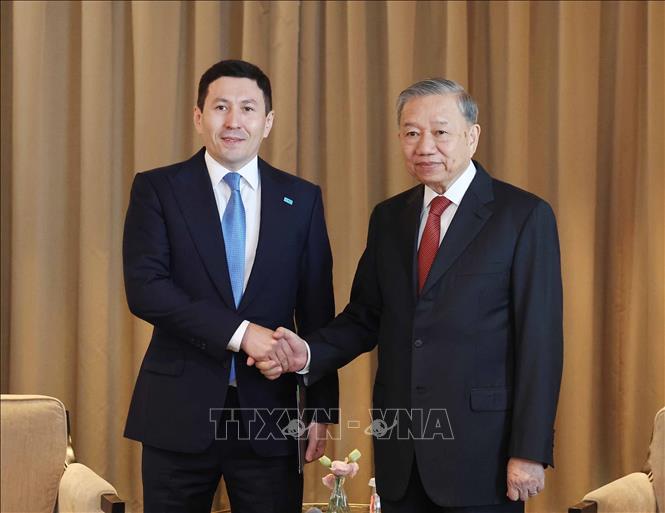 Tổng Bí thư Tô Lâm tiếp Tổng Giám đốc Quỹ đầu tư Quốc gia Kazakhstan Samruk-Kazyna Nurlan Zhakupov. Ảnh: Thống Nhất – TTXVN