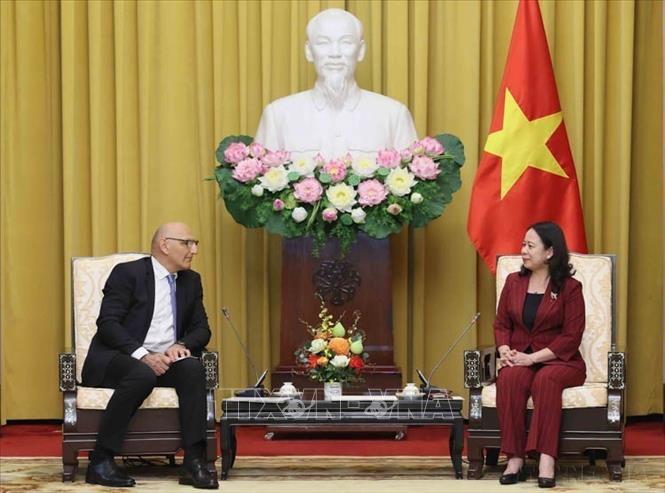 Phó Chủ tịch nước Võ Thị Ánh Xuân tiếp đặc phái viên của Tổng thống Azerbaijan Elchin Amirbayov thăm và làm việc tại Việt Nam (Hà Nội, 23/8/2024). Ảnh: An Đăng - TTXVN