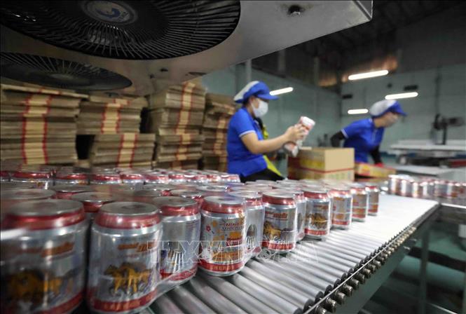 Đóng gói sản phẩm nước uống ở nhà máy của Công TNHH CHAICHAREON Việt - Thái, 100% vốn Thái Lan tại khu kinh tế cửa khẩu quốc tế Lao Bảo, tỉnh Quảng Trị. Ảnh: Vũ Sinh - TTXVN