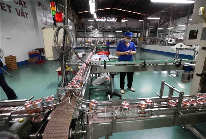 Dây chuyền sản xuất sản phẩm nước uống ở nhà máy của Công TNHH CHAICHAREON Việt - Thái, 100% vốn Thái Lan tại khu kinh tế cửa khẩu quốc tế Lao Bảo, tỉnh Quảng Trị. Ảnh: Vũ Sinh - TTXVN