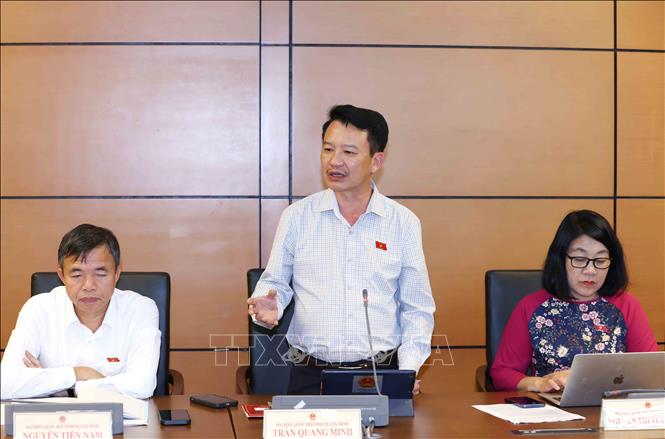 Đại biểu Quốc hội tỉnh Quảng Bình Trần Quang Minh thảo luận ở tổ. Ảnh: Phương Hoa - TTXVN
