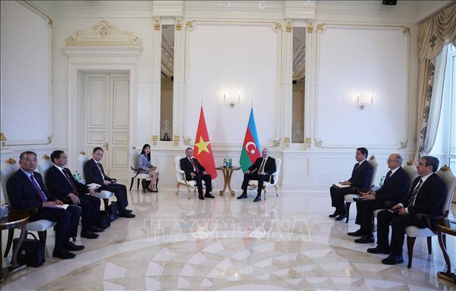 Tổng Bí thư Tô Lâm và Tổng thống Azerbaijan Ilham Aliyev hội đàm hẹp. Ảnh: Thống Nhất – TTXVN