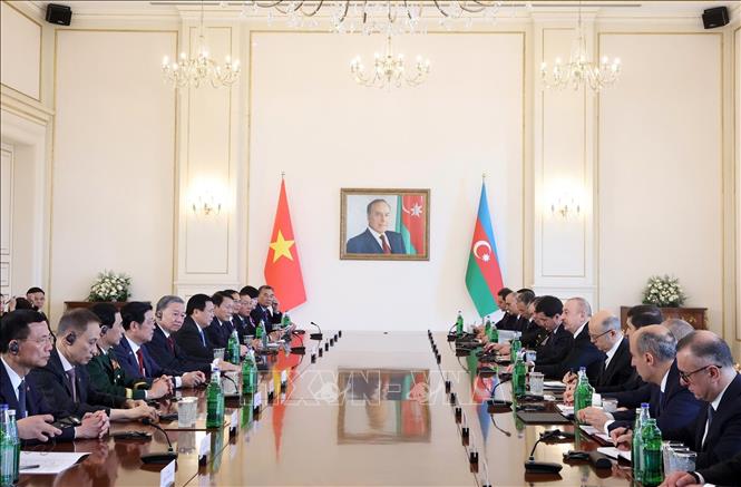 Tổng Bí thư Tô Lâm hội đàm cấp Nhà nước với Tổng thống Azerbaijan Ilham Aliyev. Ảnh: Thống Nhất – TTXVN