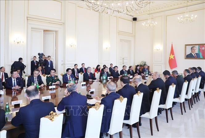 Tổng Bí thư Tô Lâm hội đàm cấp Nhà nước với Tổng thống Azerbaijan Ilham Aliyev. Ảnh: Thống Nhất – TTXVN