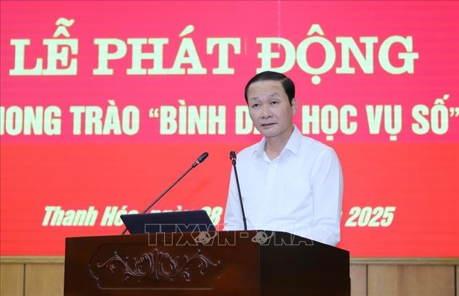 Chủ tịch UBND tỉnh Thanh Hóa Đỗ Minh Tuấn phát biểu tại buổi lễ. Ảnh: Hoa Mai - TTXVN