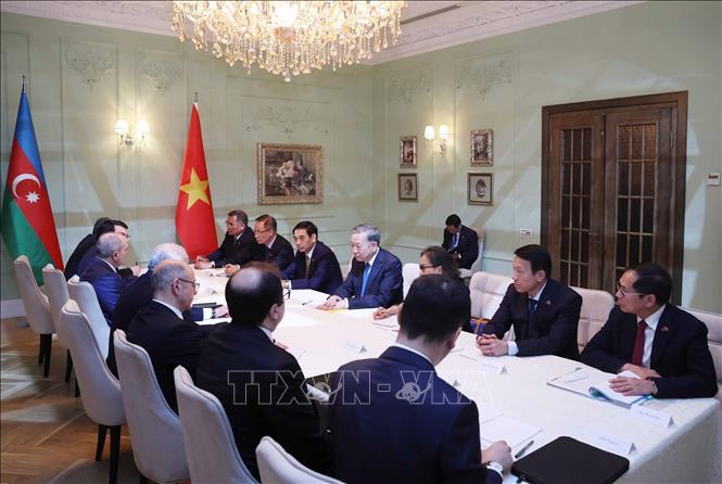 Tổng Bí thư Tô Lâm hội kiến Thủ tướng Azerbaijan Ali Asadov. Ảnh: Thống Nhất – TTXVN
