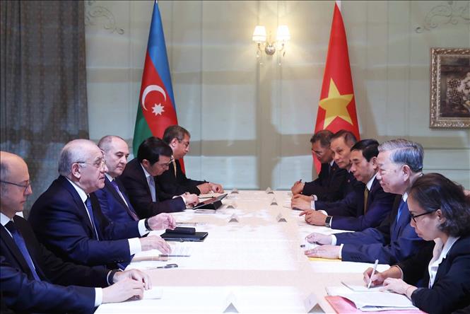 Tổng Bí thư Tô Lâm hội kiến Thủ tướng Azerbaijan Ali Asadov. Ảnh: Thống Nhất – TTXVN
