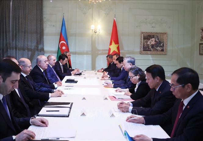 Tổng Bí thư Tô Lâm hội kiến Thủ tướng Azerbaijan Ali Asadov. Ảnh: Thống Nhất – TTXVN
