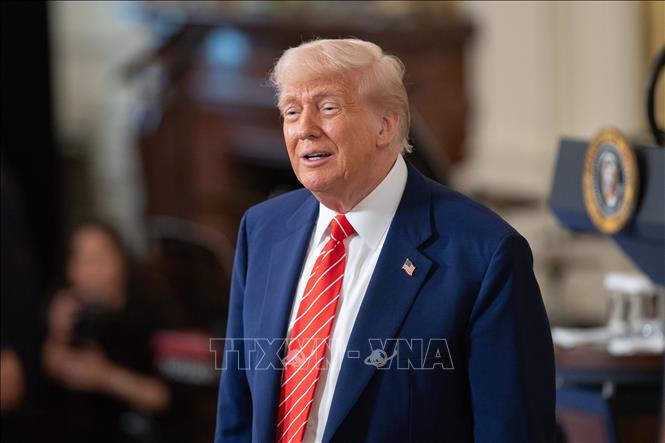 Tổng thống Mỹ Donald Trump phát biểu trong một sự kiện tại Nhà Trắng, ngày 8/5/2025. Ảnh: THX/TTXVN
