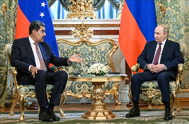 Ngày 7/5/2025, tại Moskva, Tổng thống Nga Vladimir Putin và Tổng thống Venezuela Nicolas Maduro đã ký thỏa thuận về quan hệ đối tác chiến lược và hợp tác giữa hai nước. Ảnh: AA/TTXVN