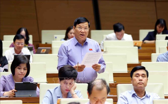 Đại biểu Quốc hội tỉnh Vĩnh Phúc Trần Văn Tiến phát biểu. Ảnh: Phạm Kiên - TTXVN