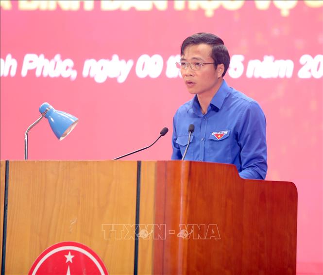 Bí thư Tỉnh đoàn Vĩnh Phúc Nguyễn Trung Kiên đại diện thế hệ trẻ tỉnh Vĩnh Phúc phát biểu tại lễ phát động Ảnh: Hoàng Hùng -TTXVN