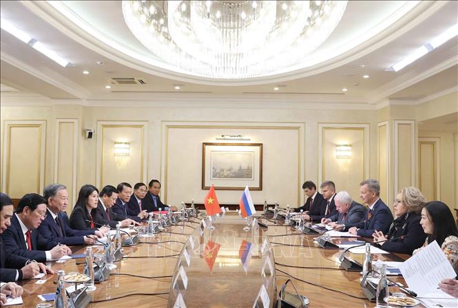 Tổng Bí thư Tô Lâm hội kiến Chủ tịch Hội đồng Liên bang, Quốc hội LB Nga Valentina Matviyenko. Ảnh: Thống Nhất – TTXVN
