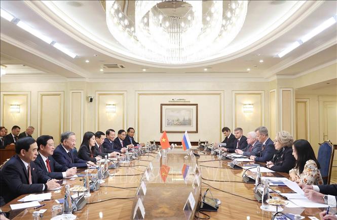 Tổng Bí thư Tô Lâm hội kiến Chủ tịch Hội đồng Liên bang, Quốc hội LB Nga Valentina Matviyenko. Ảnh: Thống Nhất – TTXVN
