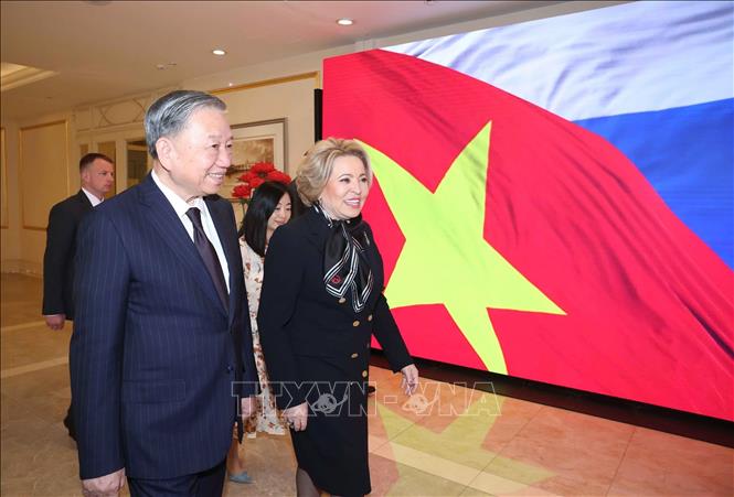 Tổng Bí thư Tô Lâm và Chủ tịch Hội đồng Liên bang, Quốc hội LB Nga Valentina Matviyenko. Ảnh: Thống Nhất – TTXVN
