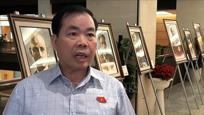 Đại biểu Nguyễn Quang Huân (Đoàn Bình Dương) trả lời phỏng vấn. Ảnh: Hải Ngọc - TTXVN