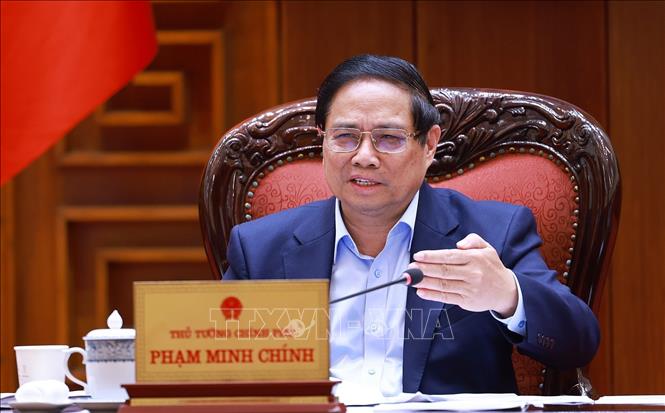 Thủ tướng Phạm Minh Chính chủ trì cuộc họp Thường trực Chính phủ về trung tâm tài chính quốc tế tại Thành phố Hồ Chí Minh và Đà Nẵng. Ảnh: Dương Giang-TTXVN