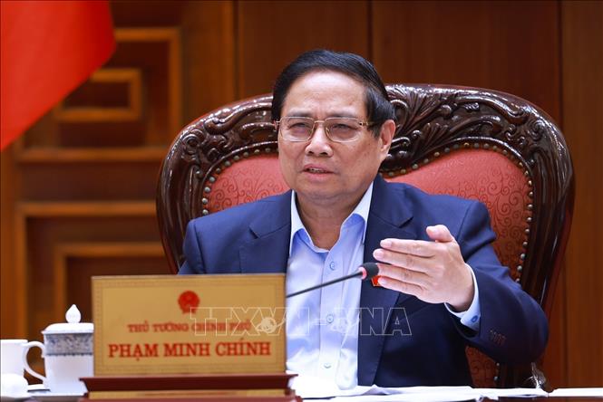 Thủ tướng Phạm Minh Chính chủ trì cuộc họp Thường trực Chính phủ về trung tâm tài chính quốc tế tại Thành phố Hồ Chí Minh và Đà Nẵng. Ảnh: Dương Giang-TTXVN