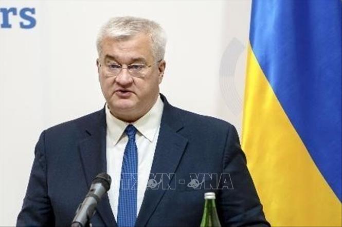 Ngoại trưởng Ukraine Andrii Sybiha phát biểu trong một cuộc họp báo ở Kiev. Ảnh: Kyodo/TTXVN