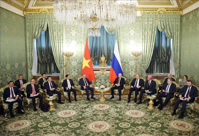 Party General Secretary To Lam has talks with Russian President Vladimir Putin. VNA Photo: Thống Nhất 