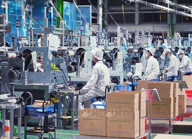 Dây chuyền sản xuất sản phẩm sinh học tự phân hủy hoàn toàn tại nhà máy số 6 Công ty An Phát Bioplastic (thành viên của An Phat Holdings), Nam Sách, Hải Dương. Ảnh: Tuấn Anh - TTXVN