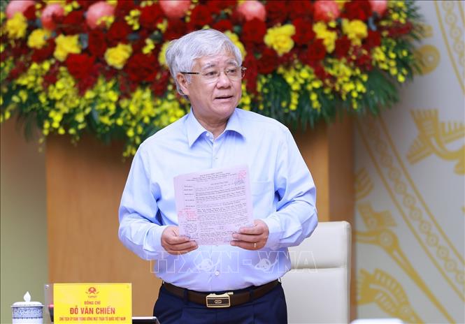 Chủ tịch Uỷ ban Trung ương Mặt trận Tổ quốc Việt Nam Đỗ Văn Chiến phát biểu. Ảnh: Dương Giang-TTXVN