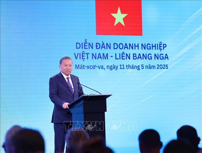 Tổng Bí thư Tô Lâm phát biểu tại Diễn đàn Doanh nghiệp Việt Nam – LB Nga. Ảnh: Thống Nhất – TTXVN