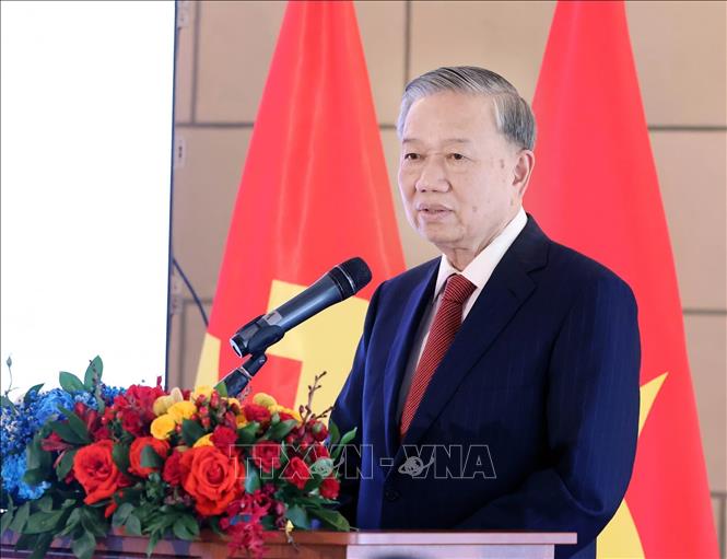 Party General Secretary To Lam speaks at the meeting. VNA Photo: Thống Nhất