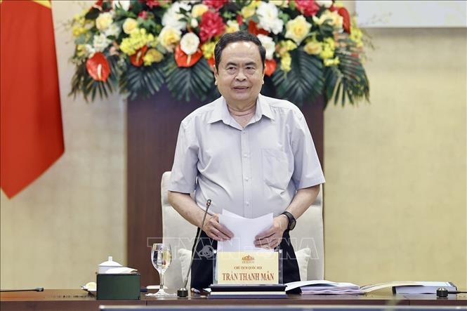 NA Chairman Tran Thanh Man speaks at the working session. VNA Photo: Doãn Tấn