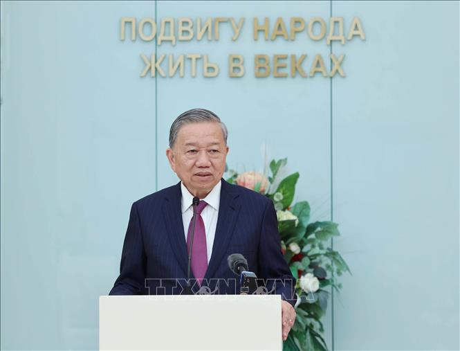 Tổng Bí thư Tô Lâm phát biểu tại buổi gặp mặt các cựu quân nhân, chuyên gia Belarus và những người bạn Belarus từng có đóng góp nổi bật cho Việt Nam. Ảnh: Thống Nhất – TTXVN

