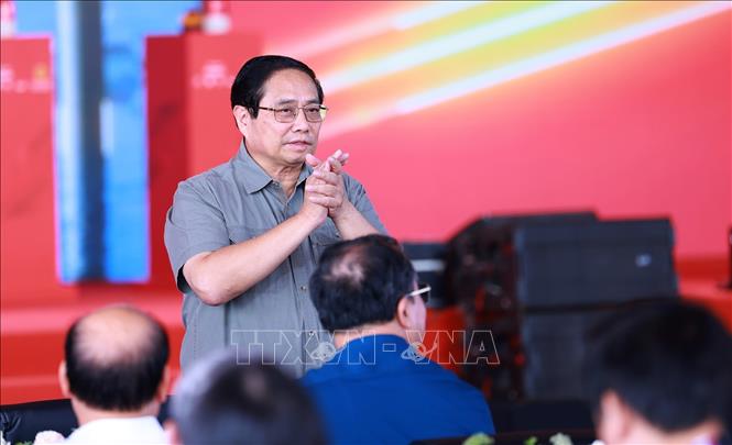 Thủ tướng Phạm Minh Chính dự Lễ khởi công dự án cao tốc Ninh Bình - Hải Phòng, đoạn qua 2 tỉnh Nam Định và Thái Bình. Ảnh: Dương Giang-TTXVN
