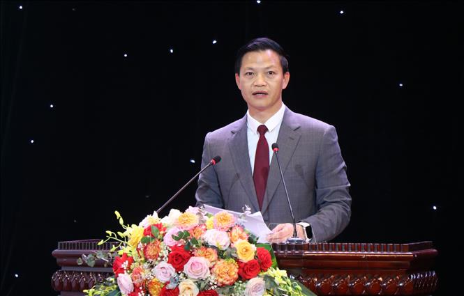 Chủ tịch UBND tỉnh Bắc Ninh Vương Quốc Tuấn phát biểu tại chương trình. Ảnh: Thanh Thương- TTXVN