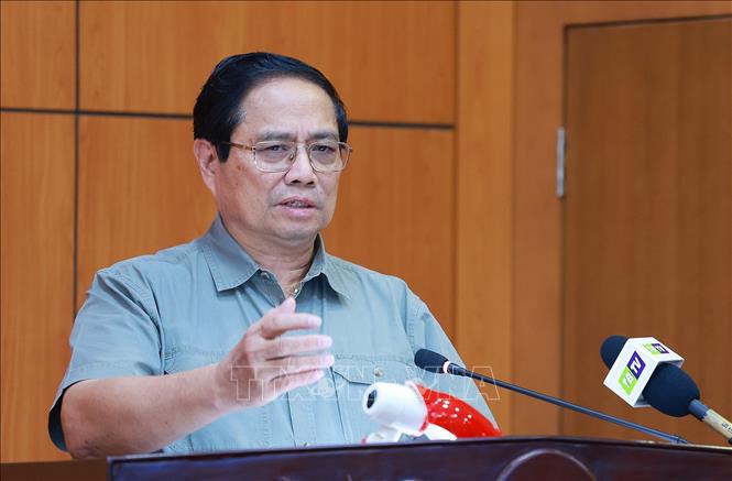 Thủ tướng Phạm Minh Chính kết luận buổi làm việc với Ban Thường vụ tỉnh uỷ Thái Bình. Ảnh: Dương Giang-TTXVN