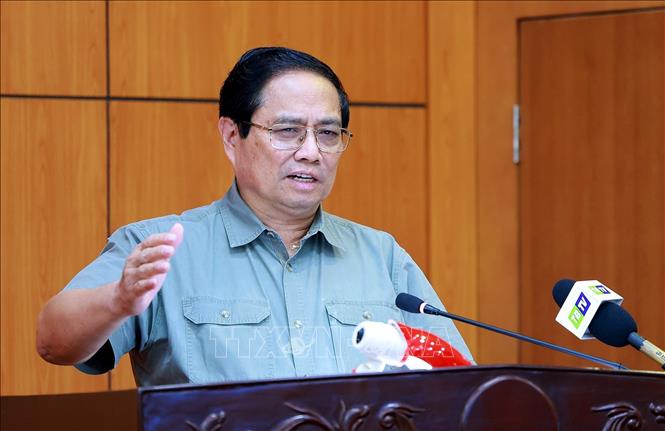 Thủ tướng Phạm Minh Chính kết luận buổi làm việc với Ban Thường vụ tỉnh uỷ Thái Bình. Ảnh: Dương Giang-TTXVN