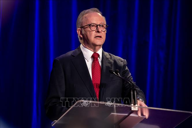 (Tư liệu) Thủ tướng Australia Anthony Albanese phát biểu tại Sydney. Ảnh: THX/TTXVN