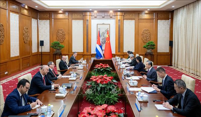 (Tư liệu) Bộ trưởng Ngoại giao Trung Quốc Vương Nghị và Bộ trưởng Ngoại giao Cuba Bruno Rodriguez tại cuộc gặp ở Bắc Kinh ngày 6/6/2024. Ảnh: THX/TTXVN