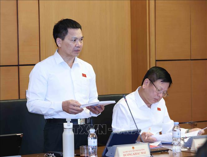 Đại biểu Quốc hội tỉnh Đắk Nông Dương Khắc Mai thảo luận ở tổ. Ảnh: Phương Hoa - TTXVN