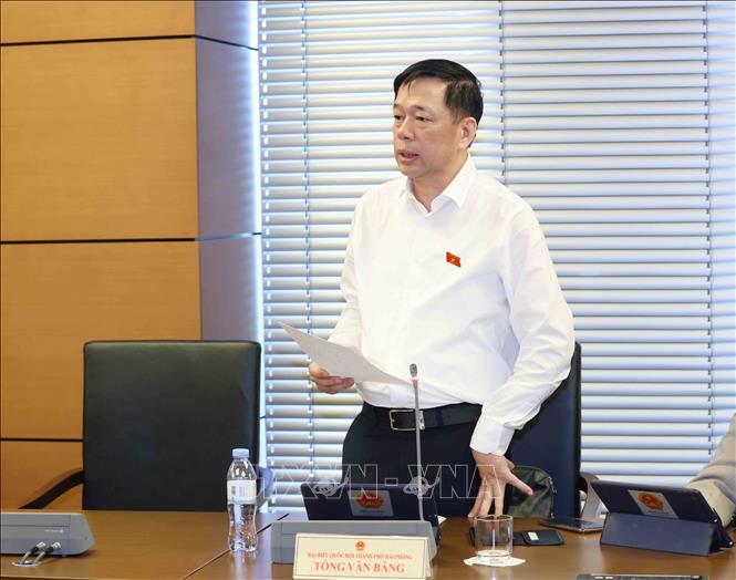 Đại biểu Quốc hội thành phố Hải Phòng Tống Văn Băng thảo luận ở tổ. Ảnh: Phương Hoa - TTXVN