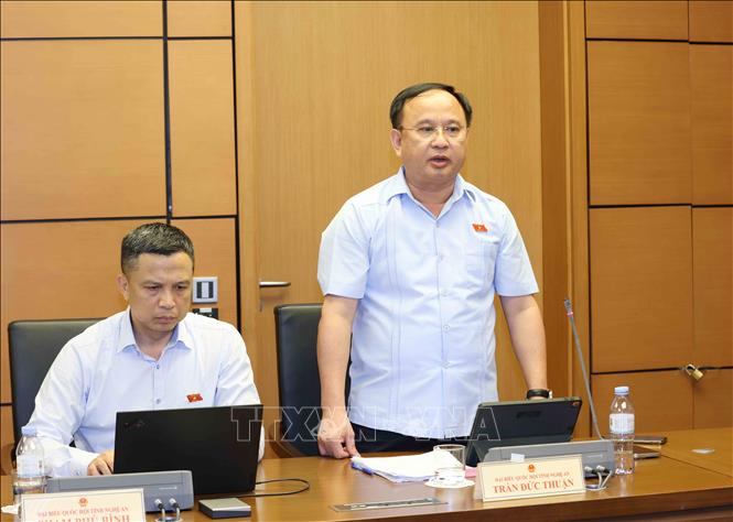 Đại biểu Quốc hội tỉnh Nghệ An Trần Đức Thuận thảo luận ở tổ. Ảnh: Phương Hoa - TTXVN