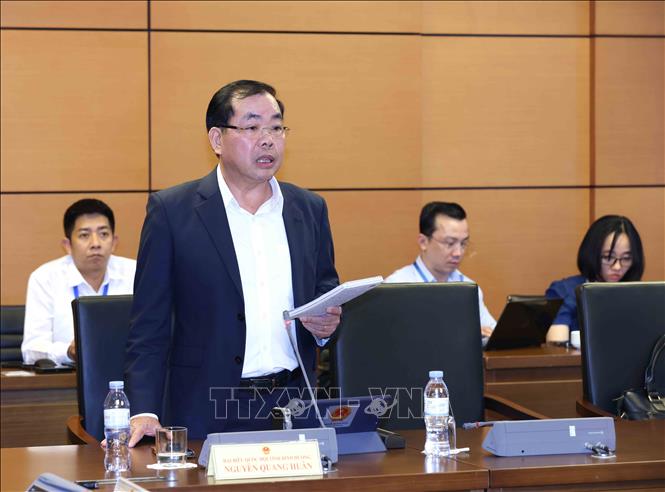 Đại biểu Quốc hội tỉnh Bình Dương Nguyễn Quang Huân thảo luận ở tổ. Ảnh: Phương Hoa - TTXVN