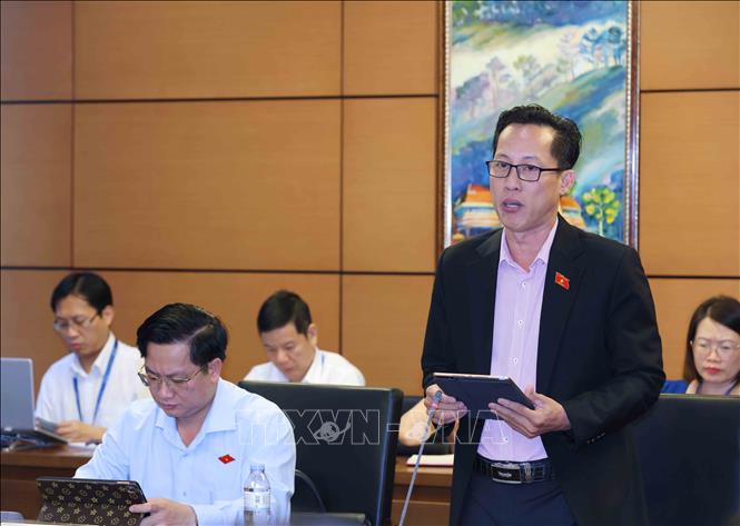 Đại biểu Quốc hội tỉnh Vĩnh Long Trịnh Minh Bình thảo luận ở tổ. Ảnh: Phương Hoa - TTXVN