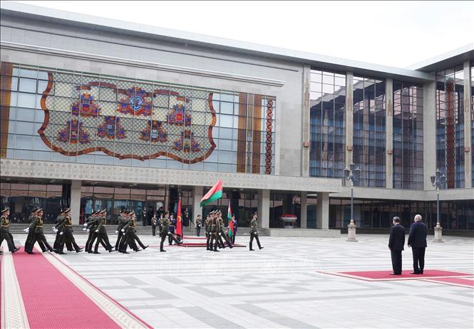 Lễ đón Tổng Bí thư Tô Lâm thăm cấp Nhà nước tới Cộng hòa Belarus được tổ chức trọng thể tại Cung Độc Lập ở thủ đô Minsk. Ảnh: Thống Nhất – TTXVN