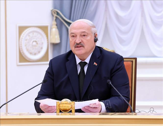 Tổng thống Belarus Aleksandr Lukashenko phát biểu tại cuộc hội đàm chính thức với Tổng Bí thư Tô Lâm. Ảnh: Thống Nhất – TTXVN