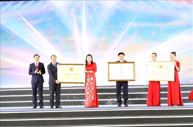 Thứ trưởng Thường trực Bộ Văn hóa, Thể thao và Du lịch Lê Hải Bình đã trao các quyết định công nhận 3 Bảo vật Quốc gia và 2 di tích cấp Quốc gia cho tỉnh Hà Nam.Ảnh: Đại Nghĩa - TTXVN
