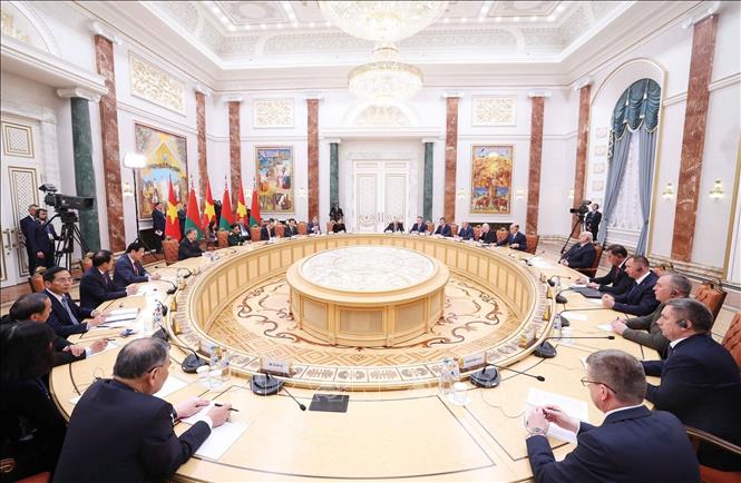 Tổng Bí thư Tô Lâm hội đàm chính thức với Tổng thống Belarus Aleksandr Lukashenko. Ảnh: Thống Nhất - TTXVN