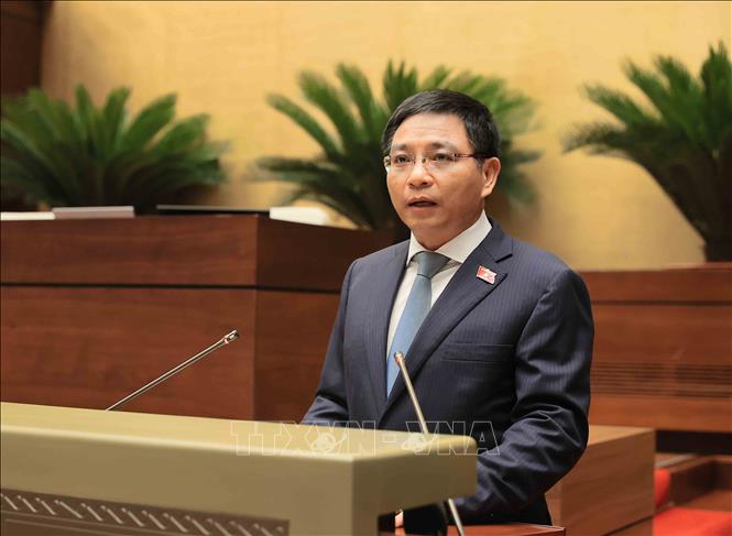 Bộ trưởng Bộ Tài chính Nguyễn Văn Thắng trình bày Tờ trình dự thảo Nghị quyết của Quốc hội thay thế Nghị quyết số 35/2021/QH15 ngày 13/11/2021 của Quốc hội về thí điểm một số cơ chế, chính sách đặc thù phát triển thành phố Hải Phòng. Ảnh: An Đăng - TTXVN