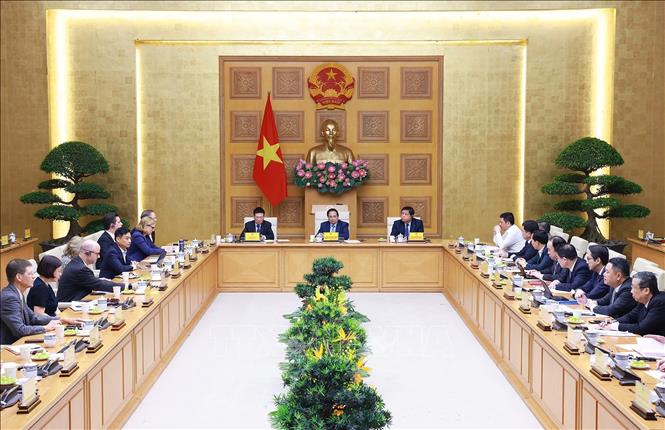 Thủ tướng Phạm Minh Chính gặp mặt các doanh nghiệp Hoa Kỳ đang đầu tư, kinh doanh tại Việt Nam. Ảnh: Dương Giang-TTXVN
