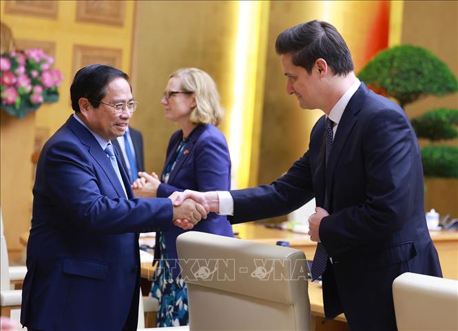 Thủ tướng Phạm Minh Chính gặp mặt các doanh nghiệp Hoa Kỳ đang đầu tư, kinh doanh tại Việt Nam. Ảnh: Dương Giang-TTXVN
