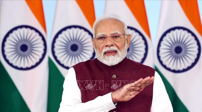 Thủ tướng Ấn Độ Naredra Modi trong bài phát biểu được truyền hình trực tiếp, tại New Delhi tối 12/5/2025. Ảnh: ANI/TTXVN